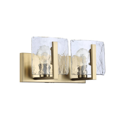 Golden Lighting Aenon 14.25in 2-Light Vanity Light | Rustic Brushed Champagne Brass and Hammered Water Glass | Bathroom | Model 3164-BA2 BCB-HWG