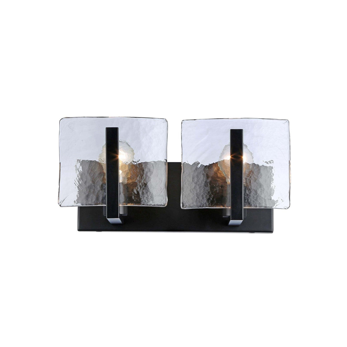 Golden Lighting Aenon 14in 2-Light Vanity Light | Rustic Matte Black and Hammered Water Glass | Bathroom Vanity | Model 3164-BA2 BLK-HWG