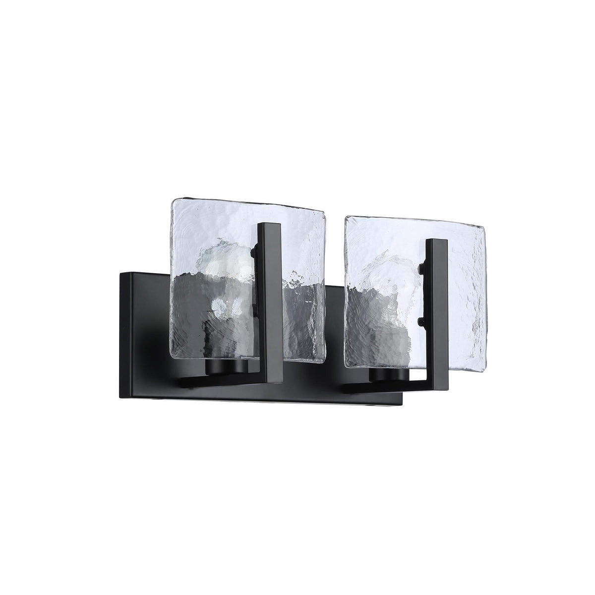 Golden Lighting Aenon 14in 2-Light Vanity Light | Rustic Matte Black and Hammered Water Glass | Bathroom Vanity | Model 3164-BA2 BLK-HWG