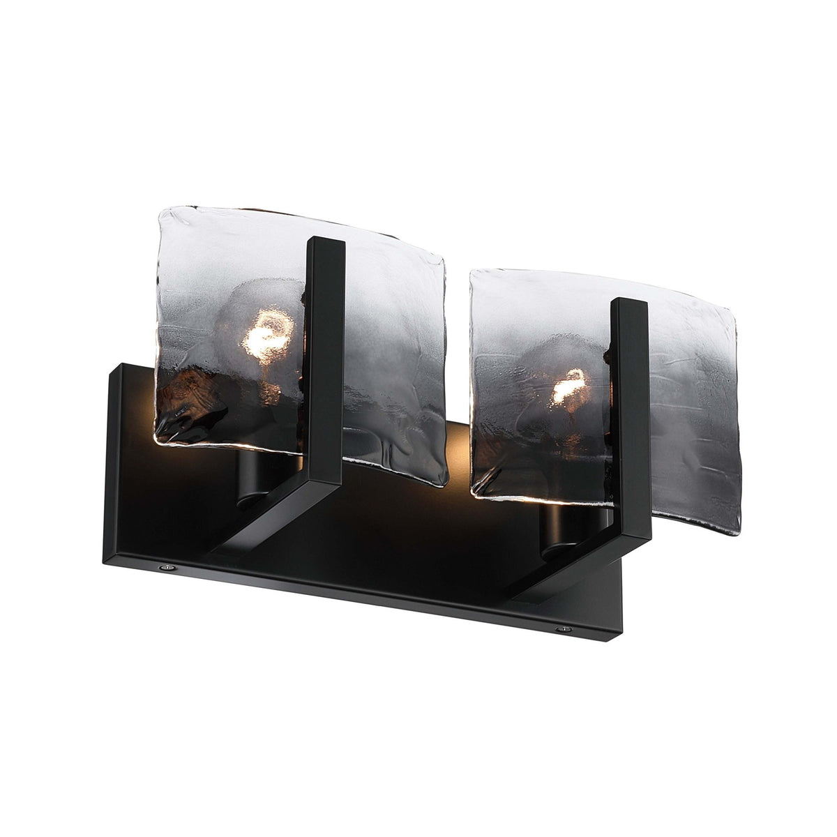 Golden Lighting Aenon 14in 2-Light Vanity Light | Rustic Matte Black and Smoky Water Glass | Bathroom Vanity & Powder Room | Model 3164-BA2 BLK-SWG