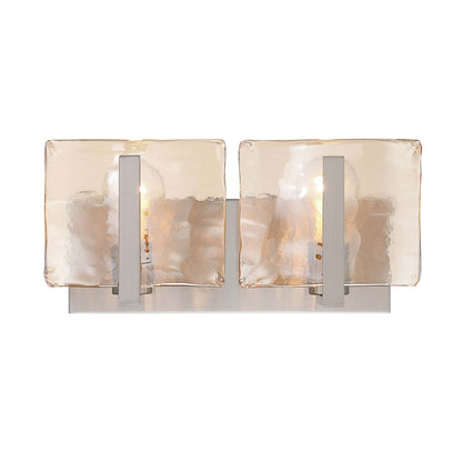 Golden Lighting Aenon 14in 2-Light Vanity Light | Rustic Pewter and Amber Water Glass | Bathroom Vanity & Powder Room | Model 3164-BA2 PW-AWG