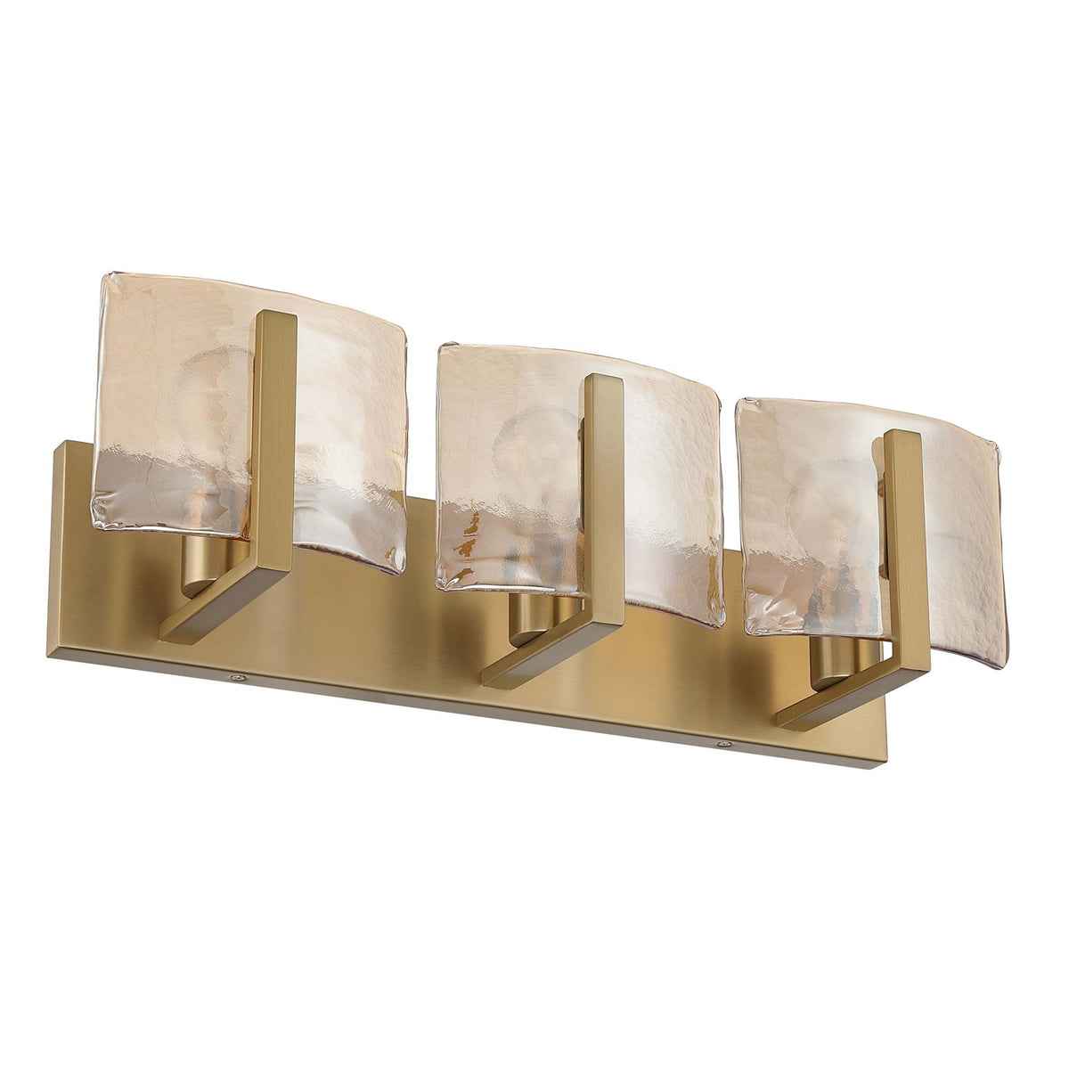 Golden Lighting Aenon 22in 3-Light Vanity Light | Rustic Brushed Champagne Brass and Amber Water Glass | Bathroom | Model 3164-BA3 BCB-AWG