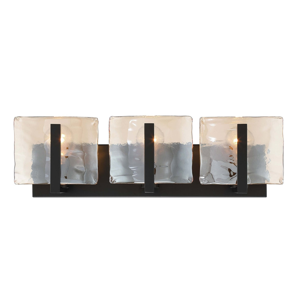 Golden Lighting Aenon 22in 3-Light Vanity Light | Rustic Matte Black and Amber Water Glass | Bathroom | Model 3164-BA3 BLK-AWG