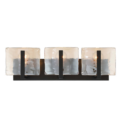 Golden Lighting Aenon 22in 3-Light Vanity Light | Rustic Matte Black and Amber Water Glass | Bathroom | Model 3164-BA3 BLK-AWG