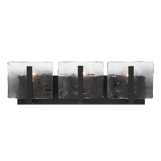 Golden Lighting Aenon 22in 3-Light Vanity Light | Rustic Matte Black and Smoky Water Glass | Bathroom Vanity & Powder Room | Model 3164-BA3 BLK-SWG