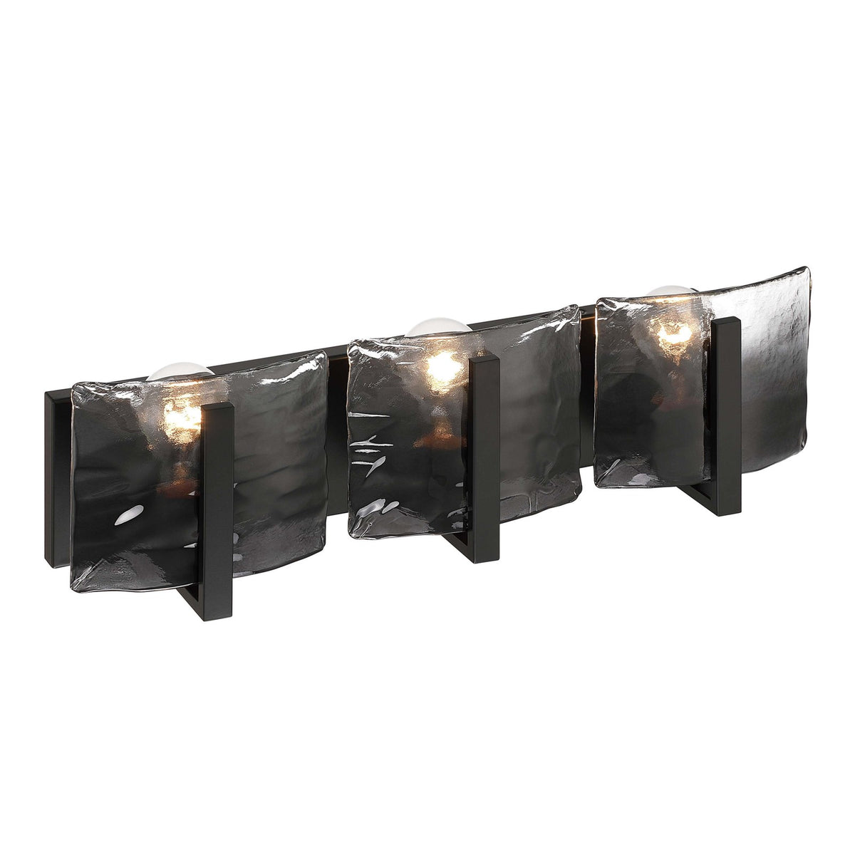 Golden Lighting Aenon 22in 3-Light Vanity Light | Rustic Matte Black and Smoky Water Glass | Bathroom Vanity & Powder Room | Model 3164-BA3 BLK-SWG