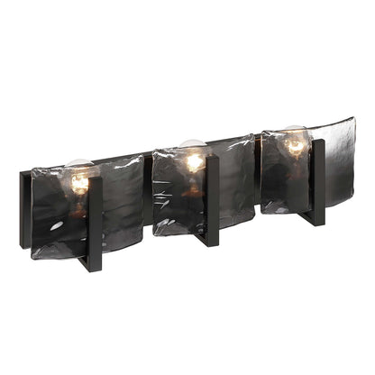 Golden Lighting Aenon 22in 3-Light Vanity Light | Rustic Matte Black and Smoky Water Glass | Bathroom Vanity & Powder Room | Model 3164-BA3 BLK-SWG