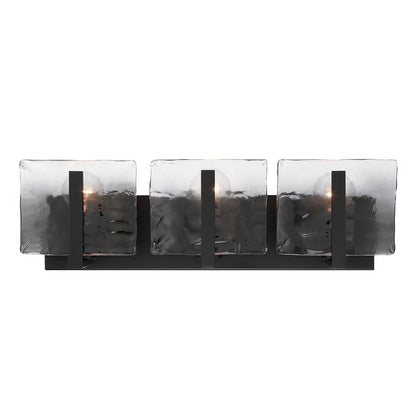 Golden Lighting Aenon 22in 3-Light Vanity Light | Rustic Matte Black and Smoky Water Glass | Bathroom Vanity & Powder Room | Model 3164-BA3 BLK-SWG