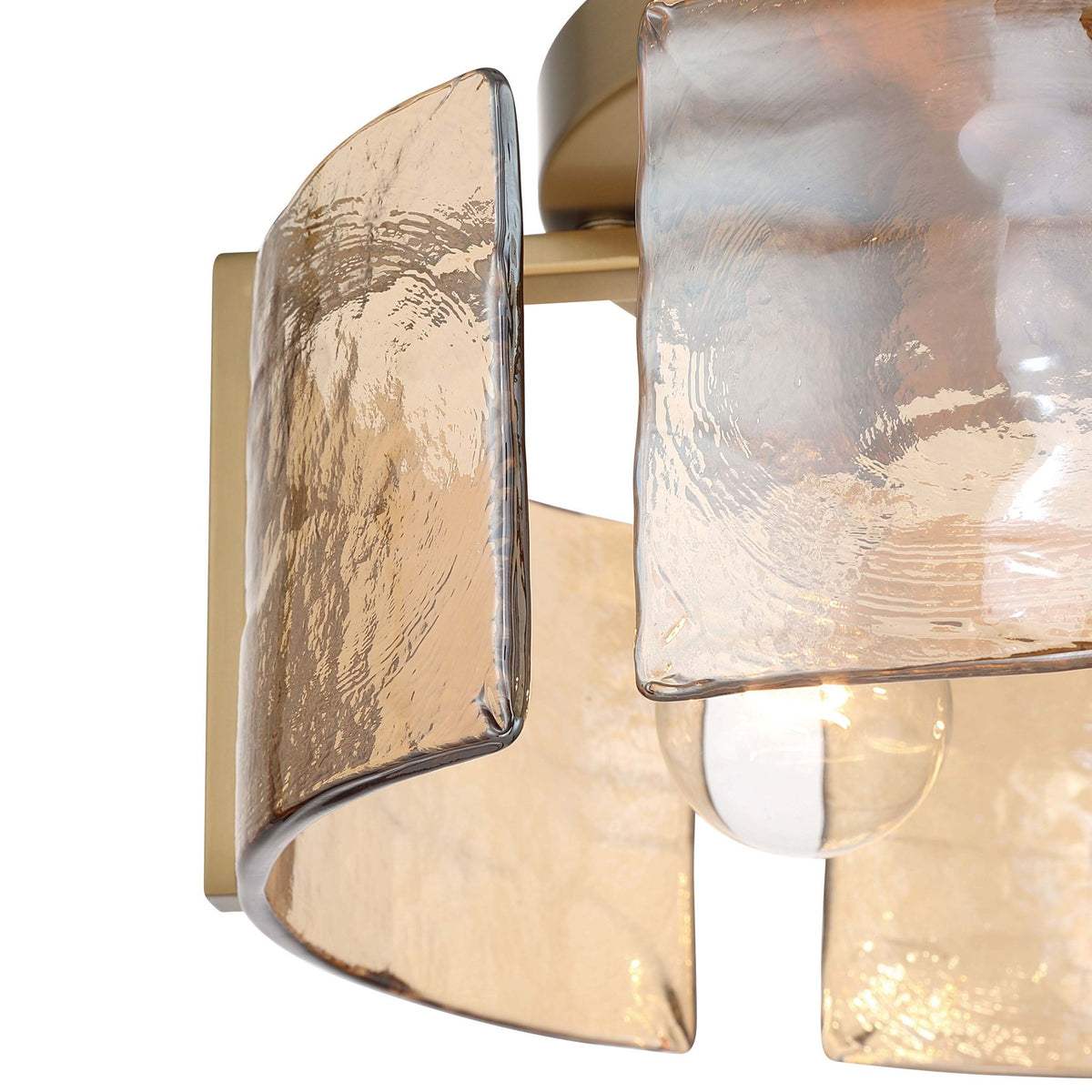 Golden Lighting Aenon 15in 3-Light Flush Mount | Rustic Brushed Champagne Brass and Amber Water Glass | Hallway & Bathroom | Model 3164-FM BCB-AWG