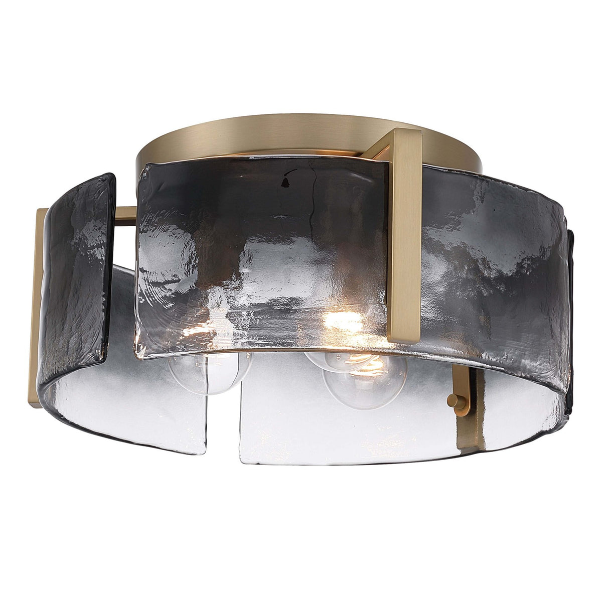 Golden Lighting Aenon 15in 3-Light Flush Mount | Rustic Brushed Champagne Brass and Smoky Water Glass | Hallway & Bathroom | Model 3164-FM BCB-SWG