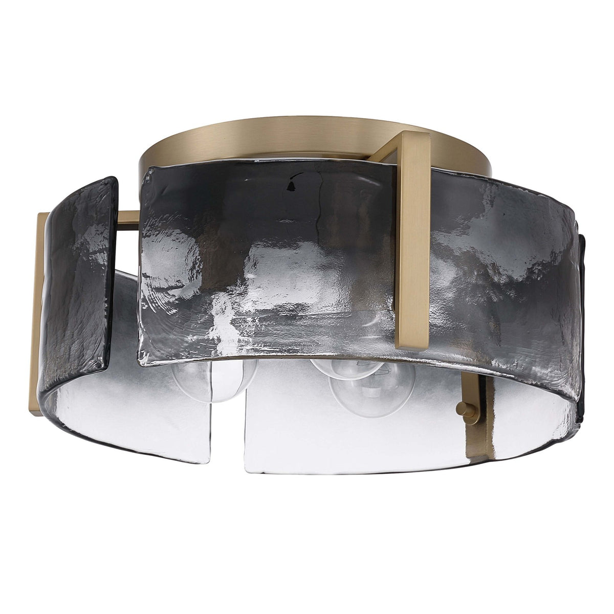Golden Lighting Aenon 15in 3-Light Flush Mount | Rustic Brushed Champagne Brass and Smoky Water Glass | Hallway & Bathroom | Model 3164-FM BCB-SWG