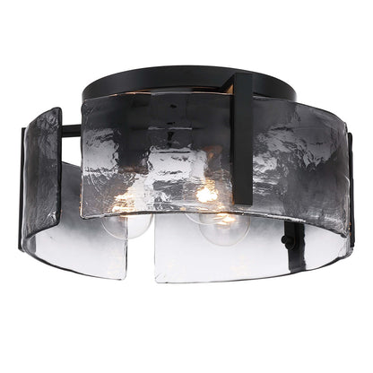Golden Lighting Aenon 15in 3-Light Flush Mount | Rustic Matte Black and Smoky Water Glass | Hallway & Bathroom | Model 3164-FM BLK-SWG