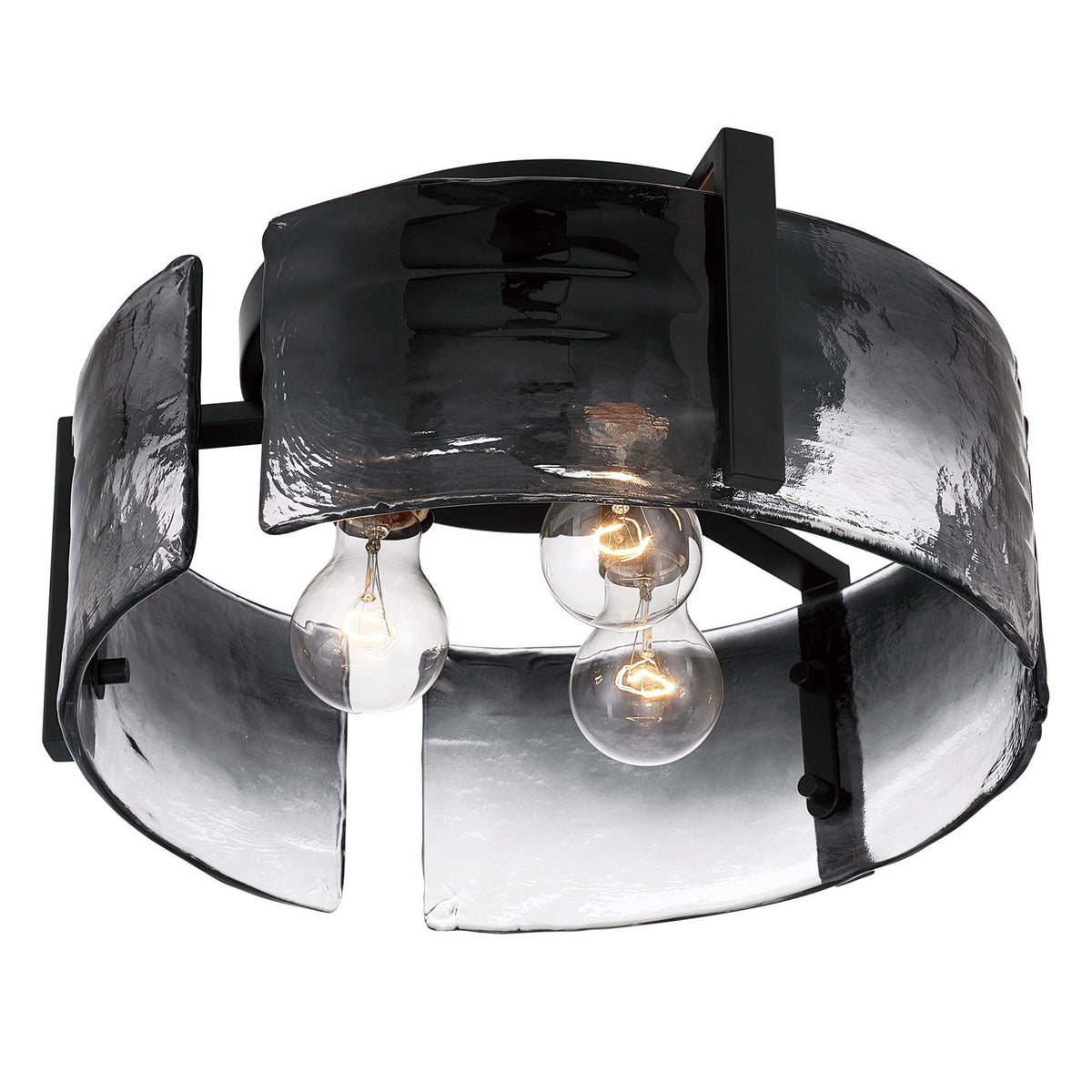 Golden Lighting Aenon 15in 3-Light Flush Mount | Rustic Matte Black and Smoky Water Glass | Hallway & Bathroom | Model 3164-FM BLK-SWG
