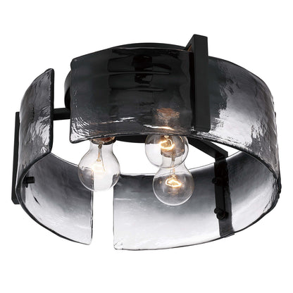 Golden Lighting Aenon 15in 3-Light Flush Mount | Rustic Matte Black and Smoky Water Glass | Hallway & Bathroom | Model 3164-FM BLK-SWG