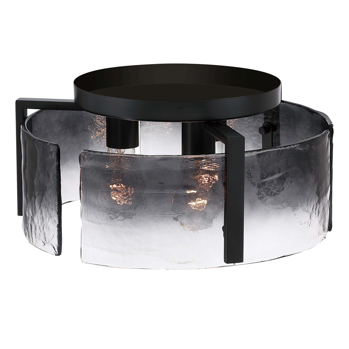 Golden Lighting Aenon 15in 3-Light Flush Mount | Rustic Matte Black and Smoky Water Glass | Hallway & Bathroom | Model 3164-FM BLK-SWG