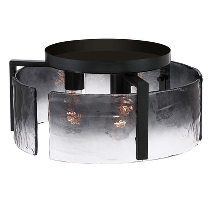 Golden Lighting Aenon 15in 3-Light Flush Mount | Rustic Matte Black and Smoky Water Glass | Hallway & Bathroom | Model 3164-FM BLK-SWG