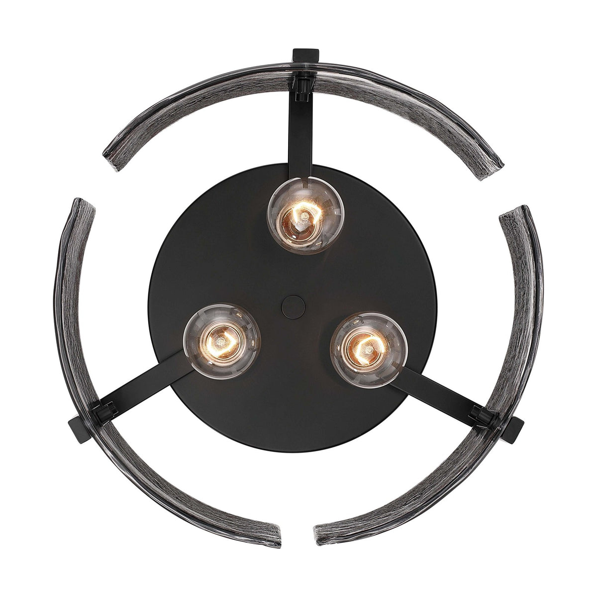 Golden Lighting Aenon 15in 3-Light Flush Mount | Rustic Matte Black and Smoky Water Glass | Hallway & Bathroom | Model 3164-FM BLK-SWG