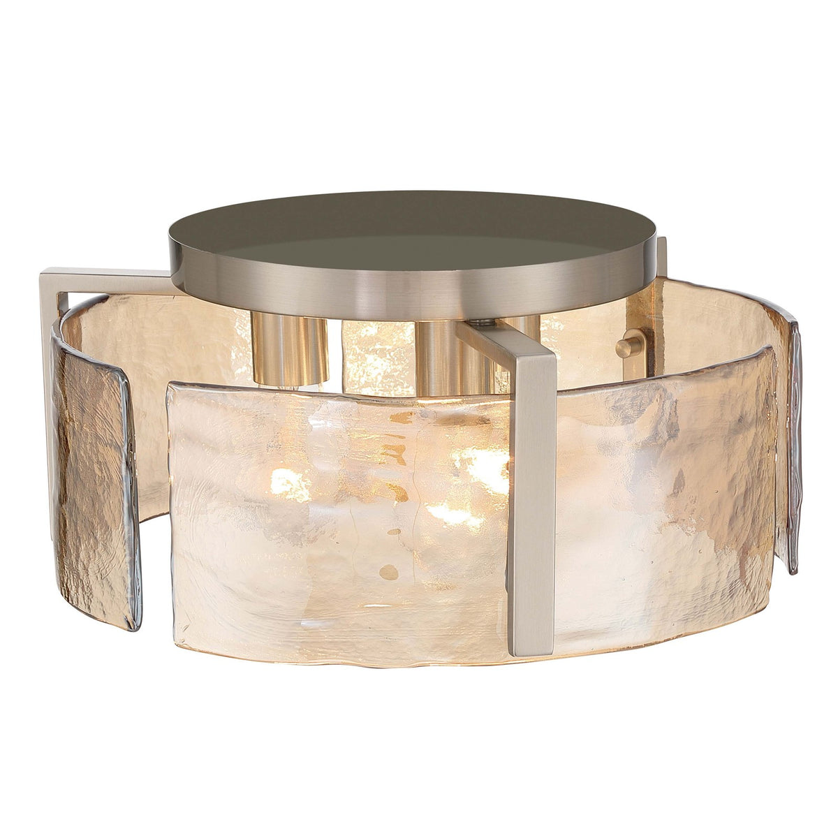 Golden Lighting Aenon 15in 3-Light Flush Mount | Rustic Pewter and Amber Water Glass | Hallway & Bathroom | 15 x 15 x 6.88 in | Model 3164-FM PW-AWG
