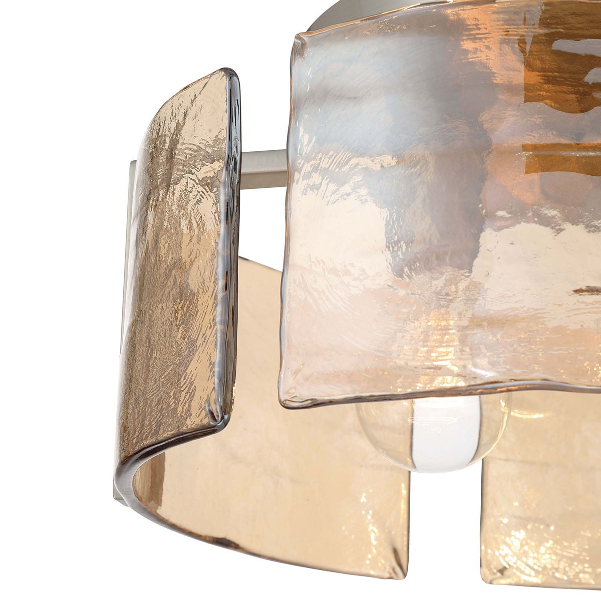 Golden Lighting Aenon 15in 3-Light Flush Mount | Rustic Pewter and Amber Water Glass | Hallway & Bathroom | 15 x 15 x 6.88 in | Model 3164-FM PW-AWG