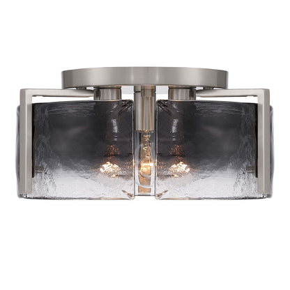 Golden Lighting Aenon 15in 3-Light Flush Mount | Rustic Pewter and Smoky Water Glass | Hallway & Bathroom | 15 x 15 x 6.88 in | Model 3164-FM PW-SWG