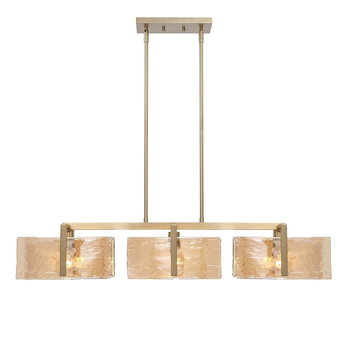 Golden Lighting Aenon 40in 3-Light Island Light | Rustic Brushed Champagne Brass and Amber Water Glass | Kitchen Island | Model 3164-LP BCB-AWG