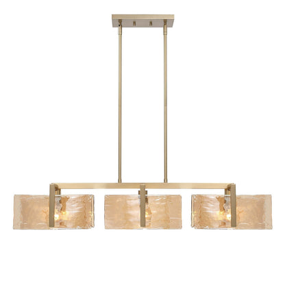 Golden Lighting Aenon 40in 3-Light Island Light | Rustic Brushed Champagne Brass and Amber Water Glass | Kitchen Island | Model 3164-LP BCB-AWG