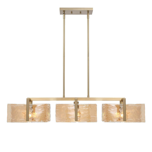 Golden Lighting Aenon 40in 3-Light Island Light | Rustic Brushed Champagne Brass and Amber Water Glass | Kitchen Island | Model 3164-LP BCB-AWG