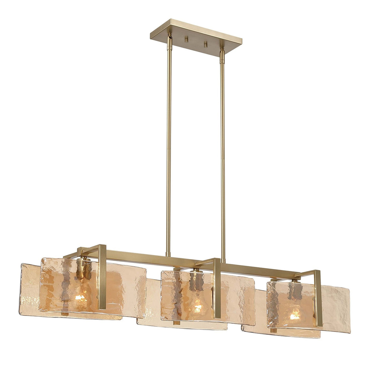 Golden Lighting Aenon 40in 3-Light Island Light | Rustic Brushed Champagne Brass and Amber Water Glass | Kitchen Island | Model 3164-LP BCB-AWG