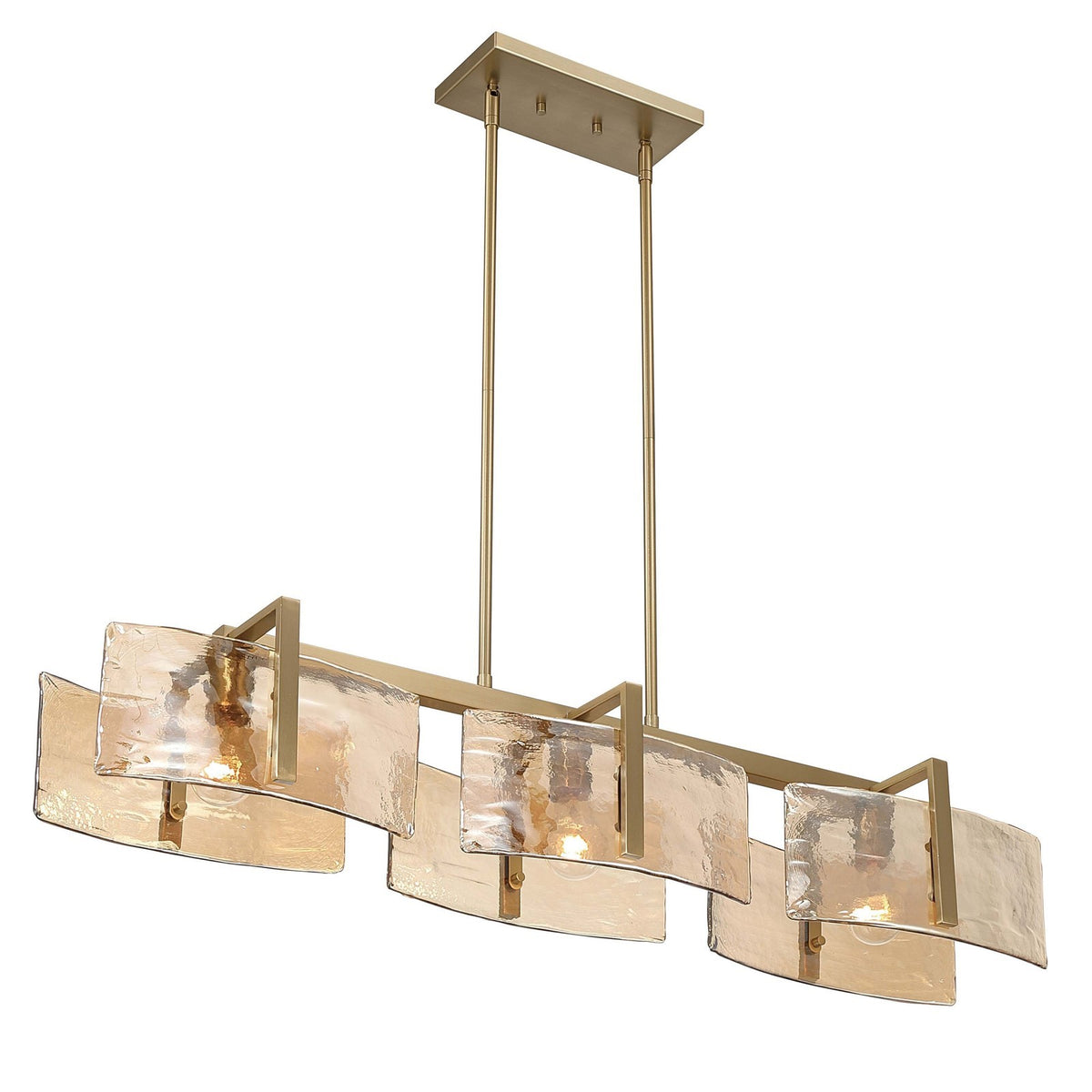 Golden Lighting Aenon 40in 3-Light Island Light | Rustic Brushed Champagne Brass and Amber Water Glass | Kitchen Island | Model 3164-LP BCB-AWG