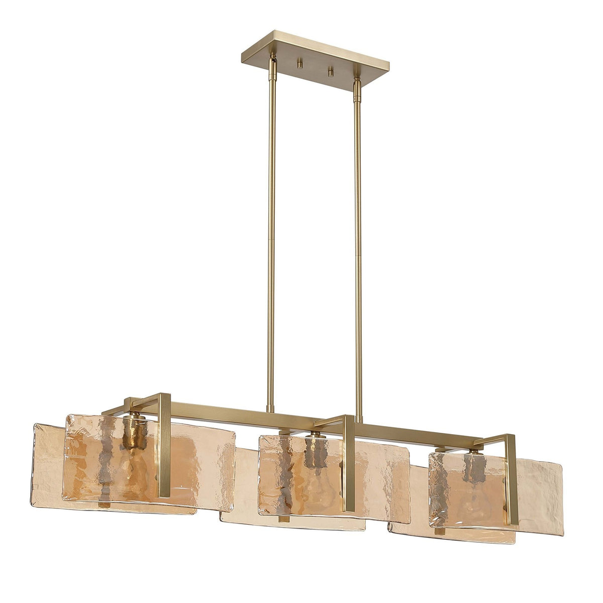 Golden Lighting Aenon 40in 3-Light Island Light | Rustic Brushed Champagne Brass and Amber Water Glass | Kitchen Island | Model 3164-LP BCB-AWG