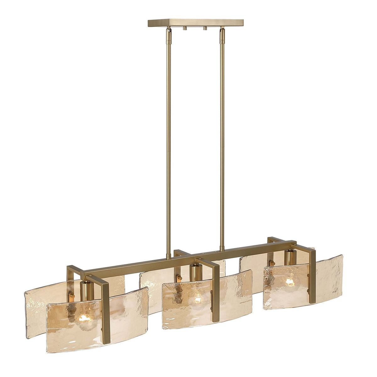 Golden Lighting Aenon 40in 3-Light Island Light | Rustic Brushed Champagne Brass and Amber Water Glass | Kitchen Island | Model 3164-LP BCB-AWG