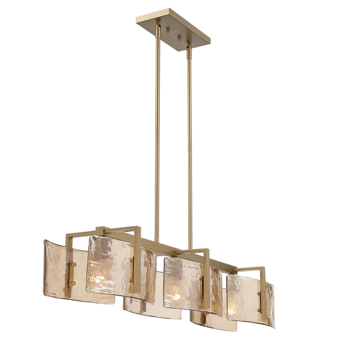 Golden Lighting Aenon 40in 3-Light Island Light | Rustic Brushed Champagne Brass and Amber Water Glass | Kitchen Island | Model 3164-LP BCB-AWG