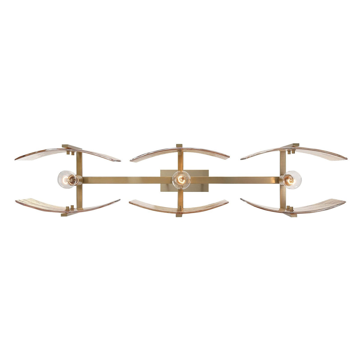Golden Lighting Aenon 40in 3-Light Island Light | Rustic Brushed Champagne Brass and Amber Water Glass | Kitchen Island | Model 3164-LP BCB-AWG