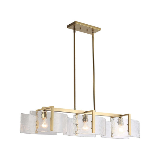 Golden Lighting Aenon 40in 3-Light Island Light | Rustic Brushed Champagne Brass and Hammered Water Glass | Kitchen Island | Model 3164-LP BCB-HWG