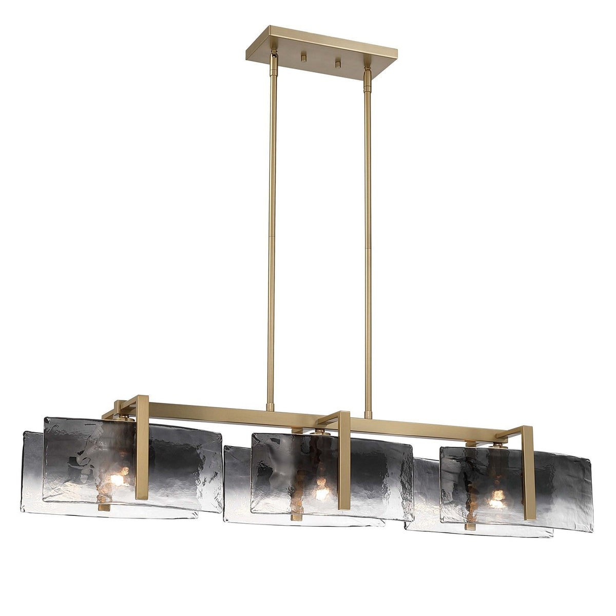 Golden Lighting Aenon 40in 3-Light Island Light | Rustic Brushed Champagne Brass and Smoky Water Glass | Kitchen Island | Model 3164-LP BCB-SWG