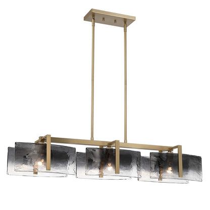 Golden Lighting Aenon 40in 3-Light Island Light | Rustic Brushed Champagne Brass and Smoky Water Glass | Kitchen Island | Model 3164-LP BCB-SWG