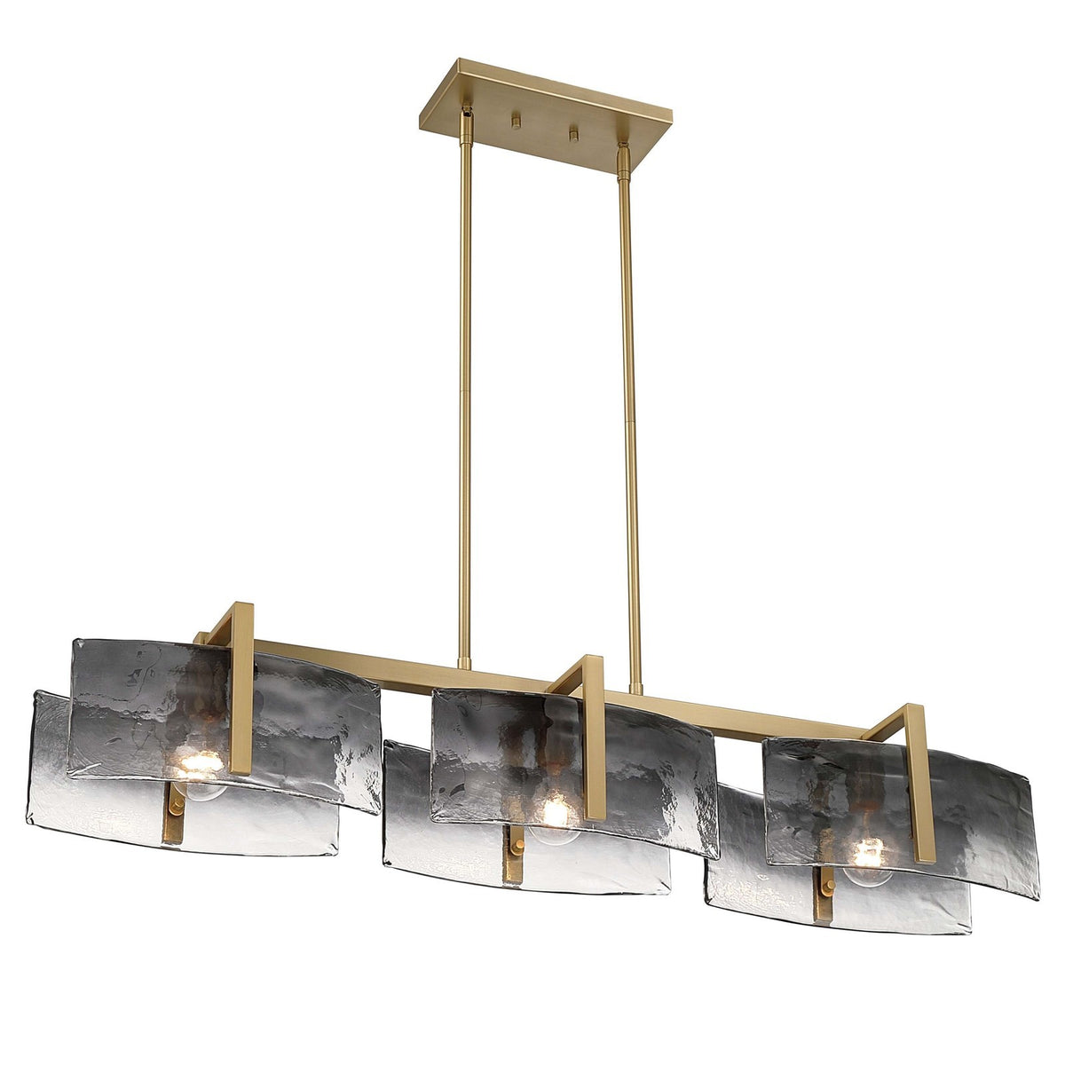 Golden Lighting Aenon 40in 3-Light Island Light | Rustic Brushed Champagne Brass and Smoky Water Glass | Kitchen Island | Model 3164-LP BCB-SWG