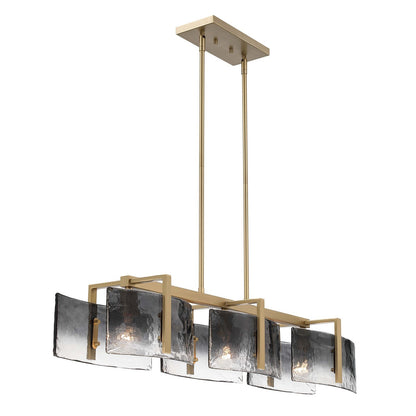 Golden Lighting Aenon 40in 3-Light Island Light | Rustic Brushed Champagne Brass and Smoky Water Glass | Kitchen Island | Model 3164-LP BCB-SWG