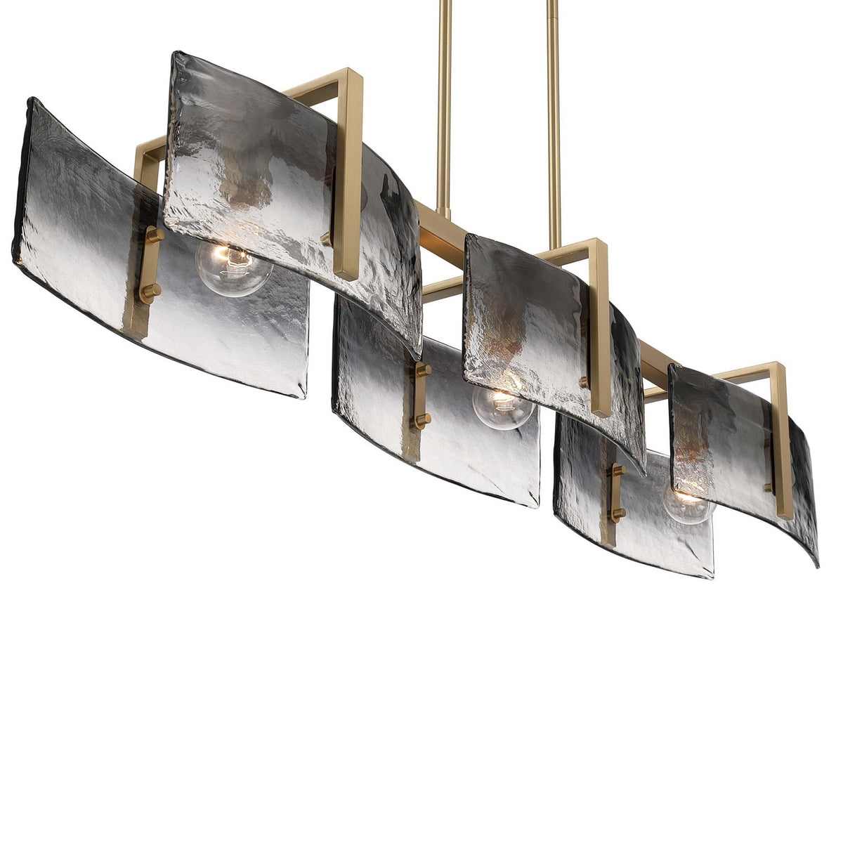 Golden Lighting Aenon 40in 3-Light Island Light | Rustic Brushed Champagne Brass and Smoky Water Glass | Kitchen Island | Model 3164-LP BCB-SWG