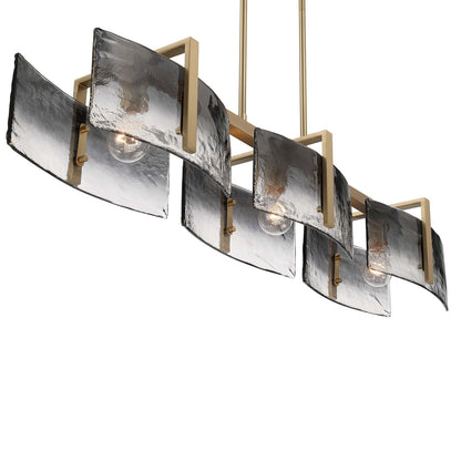 Golden Lighting Aenon 40in 3-Light Island Light | Rustic Brushed Champagne Brass and Smoky Water Glass | Kitchen Island | Model 3164-LP BCB-SWG