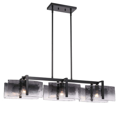 Golden Lighting Aenon 40in 3-Light Island Light | Rustic Matte Black and Smoky Water Glass | Kitchen Island | Model 3164-LP BLK-SWG