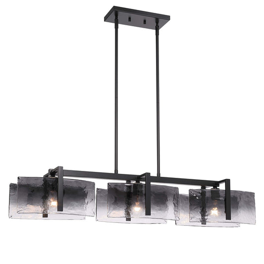Golden Lighting Aenon 40in 3-Light Island Light | Rustic Matte Black and Smoky Water Glass | Kitchen Island | Model 3164-LP BLK-SWG