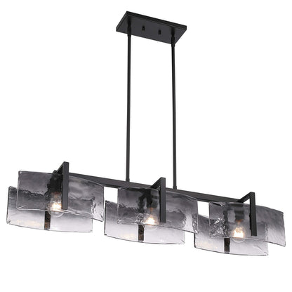 Golden Lighting Aenon 40in 3-Light Island Light | Rustic Matte Black and Smoky Water Glass | Kitchen Island | Model 3164-LP BLK-SWG