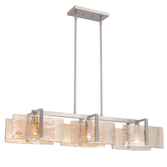 Golden Lighting Aenon 40in 3-Light Island Light | Rustic Pewter and Amber Water Glass | Kitchen Island | 40.5 x 8.88 x 8.13 in | Model 3164-LP PW-AWG