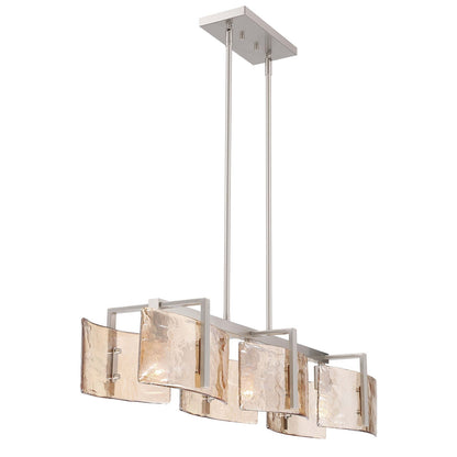 Golden Lighting Aenon 40in 3-Light Island Light | Rustic Pewter and Amber Water Glass | Kitchen Island | 40.5 x 8.88 x 8.13 in | Model 3164-LP PW-AWG
