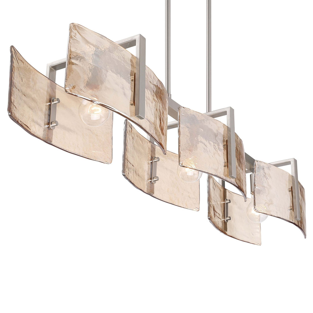 Golden Lighting Aenon 40in 3-Light Island Light | Rustic Pewter and Amber Water Glass | Kitchen Island | 40.5 x 8.88 x 8.13 in | Model 3164-LP PW-AWG