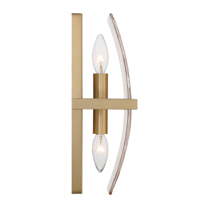 Golden Lighting Aenon 2-Light Wall Sconce | Rustic Brushed Champagne Brass and Amber Water Glass | Hallway & Bathroom | Model 3164-WSC BCB-AWG