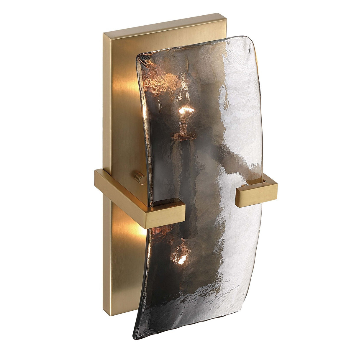 Golden Lighting Aenon 2-Light Wall Sconce | Rustic Brushed Champagne Brass and Smoky Water Glass | Bathroom & Hallway | Model 3164-WSC BCB-SWG
