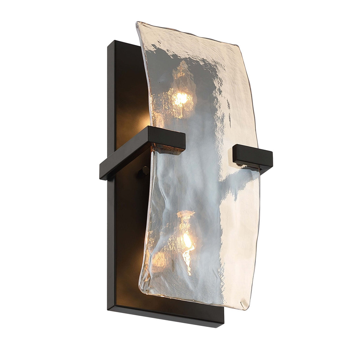 Golden Lighting Aenon 13in 2-Light Wall Sconce | Rustic Matte Black and Amber Water Glass | Bathroom & Hallway | Model 3164-WSC BLK-AWG