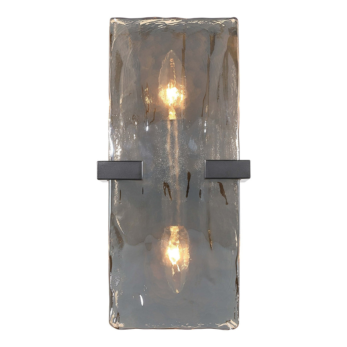 Golden Lighting Aenon 13in 2-Light Wall Sconce | Rustic Matte Black and Amber Water Glass | Bathroom & Hallway | Model 3164-WSC BLK-AWG